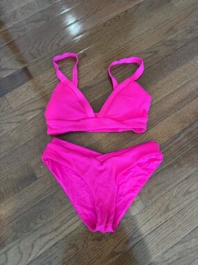 Lspace Hot Pink Magenta Ribbed Bikini Set